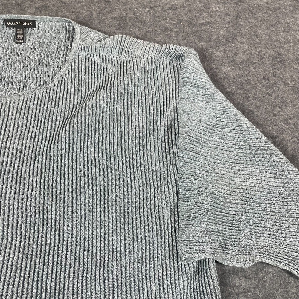 Eileen Fisher Metallic Silver Gray Ribbed Sweater is - Picture 3 of 11